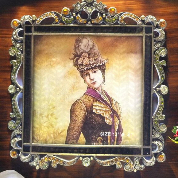 Tizo Italian Enamel Metal Photo Frame Retired Swarovski Crystals Ornate 3x3 - Picture 3 of 16